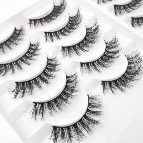 Factory wholesale 3D KM17-KM22  mink hair fake eyelashes messy slim long mink eyelashes three-dimensional multi-layer thick European and American eyelashes