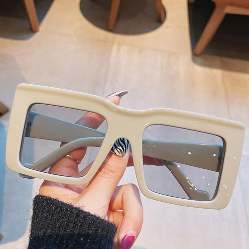 Vintage One Piece Square Sunglasses For Women New Fashion Leopard Blue Gradient Sun Glasses Men Retro Flat Uv400 Eyewear Yellow