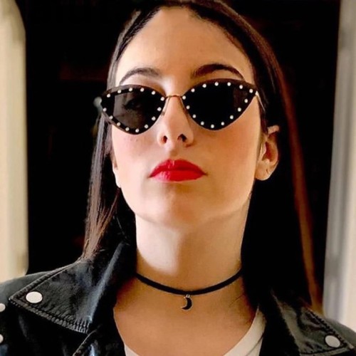 Vintage Cat Eye Women Luxury Diamond Sunglasses Rimless Ocean Lens Female Triangle Rhinestone Sun Glasses Shades UV400