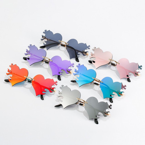 Fashion Love heart shape Sunglasses Women Men Rimless Wave Sun Glasses UV400 Eyewear Luxury Narrow  Cycling Accessories