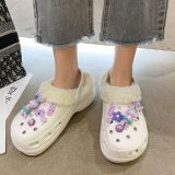 Winter Women Slippers 6cm Platform Warm Furry Clogs Slippers with Charms Indoor Home Cotton Shoes Fluff Fur Slides Plush Sandals