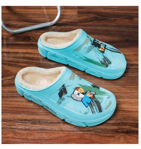 Men Slippers Cotton Waterproof Home Winter Indoor Warm Women Plush Leather House Slippers  Platform Memory Foam Couples Shoes