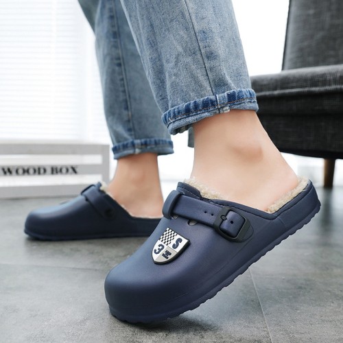 2022 winter Warm Men Slippers With Plush Warm Fuzzy Indoor Cotton Casual Cro Clogs With Fur Non Slip Waterproof Male Slipper 45