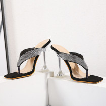 Femmes Chaussures Summer NEW 2022 Head Peep Toe Bling Slippers Fashion Leisure Shallow Retro Stiletto Heels Ladies Shoes