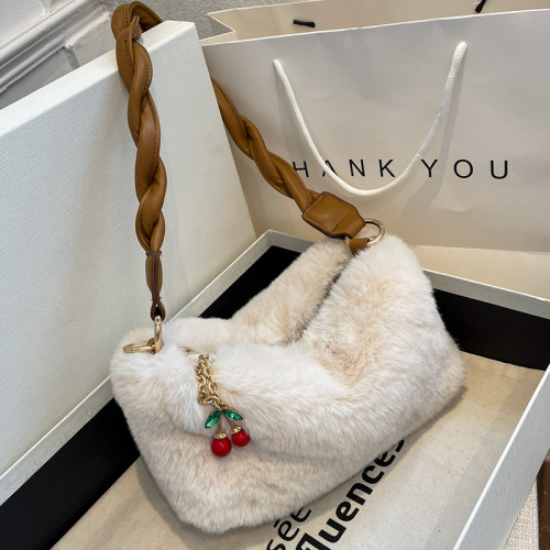 Small Cute Soft Fluffy Plush Faux Fur Bucket Crossbody Bag 2022 Winter Women's Designer Handbag Shoulder Bags with Rope Belt