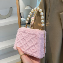 Mini Designer Luxury Plush Box Totes Brand Chain Shoulder Bag for Women Winter Brand Crossbody Bags with Beading Handle Handbags