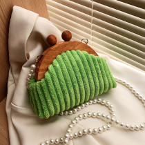 Corduroy Plush Wooden Clip Mini Shell Crossbody Bag 2022 Famous Brand Luxury Womens Designer Handbag Pearl Strap Shoulder Bag