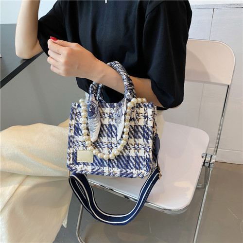 Small Canvas Pearl Scarf Designer Crossbody Bag for Women 2022 Summer Lady Purse and Handbag Trends Luxury Good Quality Totes