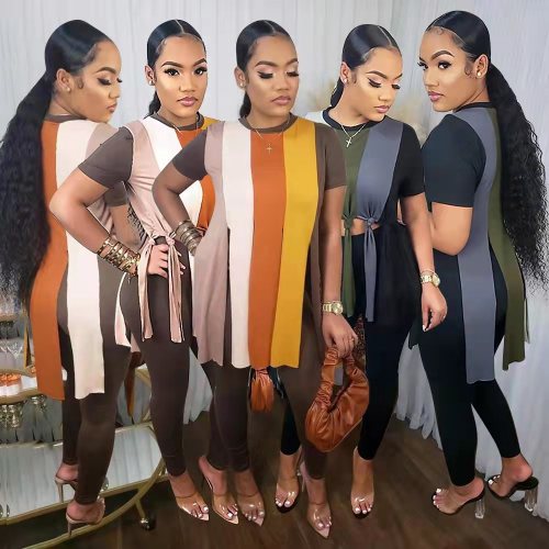 2022 Spring Women Two Piece Set Striped Shirt Tassel And Long Pants Sportsuit Matching Set Clothes For Women Outfit