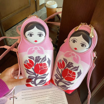 Fun Matryoshka Design Cartoons Bag Box Crossbody Bag For Women Fashion Purses And Handbags Shoulder Bag Girl's Pu Clutch Bag