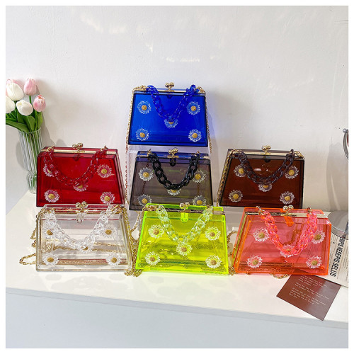 Acrylic Clear Box Shape Purse Fashion Flower Transparent Crossbody Bag Women Handbags 2022 Summer Small Evening Party Clutch Bag