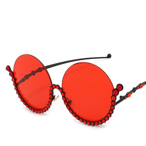 Women Oversized Round Shape Point Drill Sunglasses Fashion Wear Out of The Ordinary UV400 Hip Hop Oculos De Sol Feminino