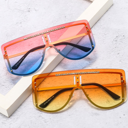Trend Oversized Sunglasses Women Rhinestone Sun Glasses One-piece Windproof Goggles Mirror Sunglass UV400 Oversized Sunglasses