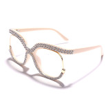 2022 New Fashion Bling Diamond Blocking Glasses Retro Square Frames Men Women Glasses Clear Lens Rhinestone Eyeglasses Spectacle