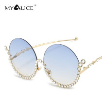 Fashion Oversized Round shape Half frame Sunglasses Luxury Rhinestone Decorate Wholesale Stage performance UV400