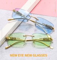 Fashion Luxury Frameless sunglasses Women Retro eyeglasses Metal cheetah decoration Oculos De Sol Feminino UV400