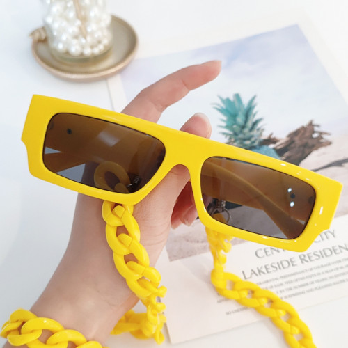 Square Lady Sunglasses Small Rectangle Brand Shades Sunglasses Female Black Eyewear Yellow White Chain Oculos Gafas De Sol UV400