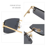 Blue Rectangular Sunglasses Men Rimless Metal Fashion Square Sun Glasses for Women Gradient Lens Frameless 2022 UV400