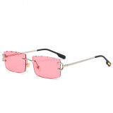 Blue Rectangular Sunglasses Men Rimless Metal Fashion Square Sun Glasses for Women Gradient Lens Frameless 2022 UV400