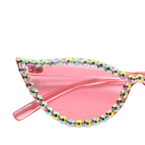 The New Luxury Pink Cat Eye Sunglasses Women Brand Designer Fancy Color Diamond Fashion Wear Stage Performance UV400