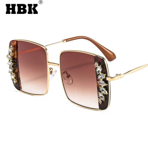 Diamond Square Sunglasses Flower Metal Women's 2022 New Luxury Brand Design Crystal Big Frame Sun Glasses UV400 Ladies