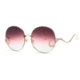 New Women Elegant Brand Sunglasses Alloy Rimless Crystal Decoration Sun Glasses Female Retro Chic Circle Gradient Shades UV400