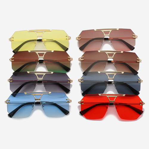 New Fashion One Piece Sunglasses Women Men Metal Rimless Sun Glasses Gradient Lens Unisex Driving Eyewear UV400
