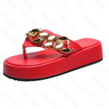 2022 New Women Summer Fashion Chain Flip-flops Sandal Slippers Shoes Woman Flat Platform Sandals Casual Flat Slippers Slides