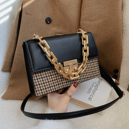 Winter Messenger Bags Pu Leather Small Flap Shoulder Bags For Women With Thick Gold Chain Clutch Handbags Women Crossbody Bags