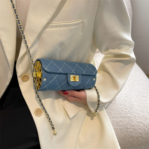 Luxury Brand Crossbody Bag Denim Material Mini Purse Cylinder Design Woman Shoulder BagSmall Fashion Ladys Shoulder Handbag