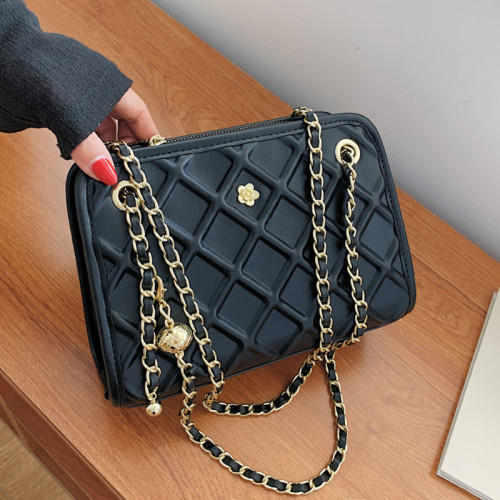 Large Shoulder Bag Classic Grand Shopping Tote Bags For Women Pu Leather Geometric Pattern Indentation Women Chain Crossbody Bag