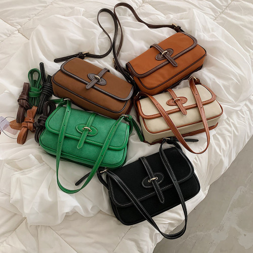Vintage Baguet Bags For Women Winter Velvet Luxury Nubuck Leather Flap Single Shoulder Bags Solid Color Simple Women Bag Solid