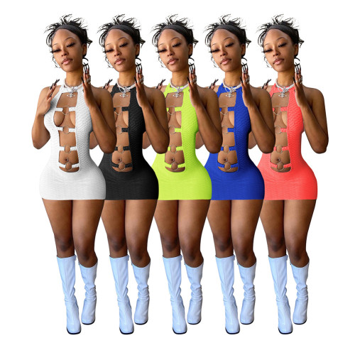 2022 Sexy Women Mini Dress Hollow Out Solid Color Slim Bodycon Sleeveless Backless Party Night Clubwear Dresses For Women