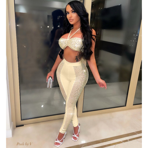 Sexy Women Tracksuit Two Piece Set Sheer Mesh Bra + Long Pants Sportsuit Matching Set Streetwear Clothes For Women Outfit