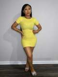 Summer Casual Basic Rib Bodycon Dress Solid Short Sleeves Elegant Mini Dresses Sexy Evening y2k Party Skirt Women Vestido Female