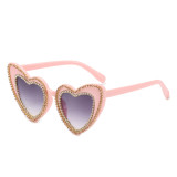 New Fashion Women Luxury Diamond Heart Sunglasses Vintage Pink Gradient Eyewear Men Cat Eye Trending Shades Sun Glasses UV400