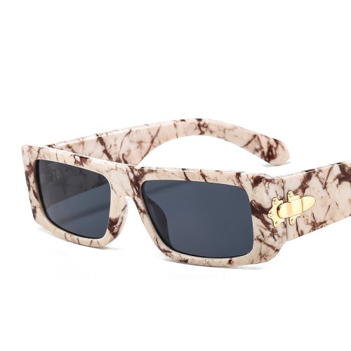 New Fashion Marbling Rectangle Sunglasses Women Men Luxury Brand Designer Vintage Trend Casual Leopard Black Sunglasses UV400