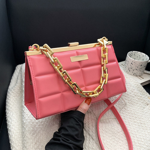 Luxury Woman Bag Brand Triangle Thick Acrylic Chains Leather Handbags For Women 2022 Retro Clutches Purse Fashion Shoulder Bag