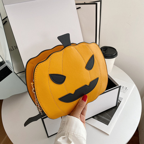 Prank Pumpkin Bat Pu Messenger Bag Funny Personality Cartoon Shoulder Bag Woman Chain Crossbody Bag Clutch Purse