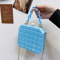 Fashion Acrylic Chain Women Handbags Trendy PVC Lattice Solid Shoulder Crossbody Bolsas 2021 Summer Quilted Box Purses Hand Bags