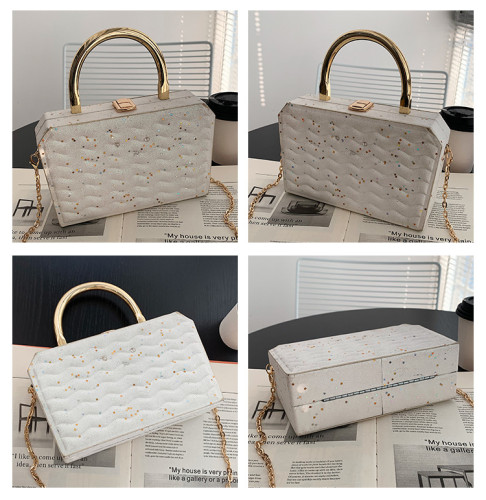 Shiny Sequined Evening Party Handbags For Women Designer Metal Handle Hard Box Messenger Bags Luxury Chain Crossbody Tote Bags