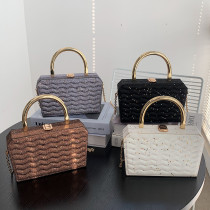 Shiny Sequined Evening Party Handbags For Women Designer Metal Handle Hard Box Messenger Bags Luxury Chain Crossbody Tote Bags