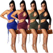 Sexy Outfits For Woman One Shoulder Hollow Out Women Mini Dress  Drawstring Lace Up For A Slim Fit Clubwear Dress Ladies Clothes