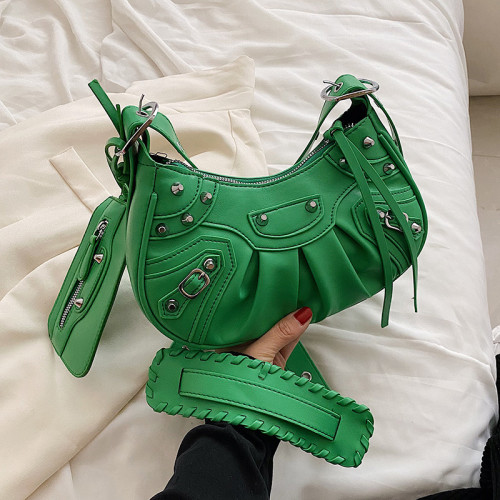 2 Bag Half Moon Armpit Bag 2022 New High-quality PU Leather Women's Designer Handbag Vintage Rivet Shoulder Messenger Bag