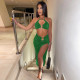 Satin Y2K Outfits 2 Piece Sets Lace Up Sleeveless Backless Crop Top High Waist Side Slit Bodycon Midi Dress Club Party
