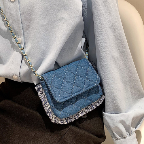 Denim Fringed Cross Body Bags For Women 2022 New Fashion Tassel Crossbody Bags Casual Blue Shoulder Messenger Bag