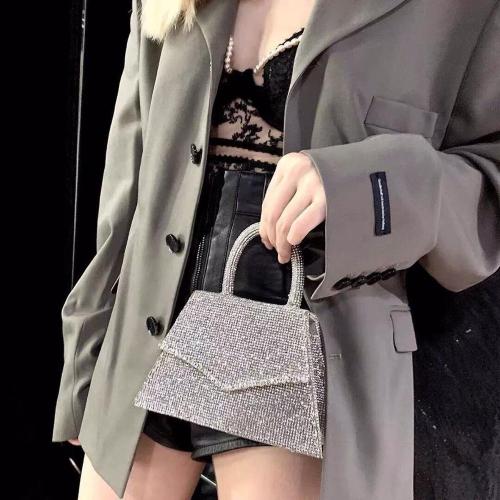 Luxury Shiny Rhinestones Trapezium Evening Bag Designer Diamonds Women Handbags Glitter Shoulder Crossbody Bags Party Purse 2022