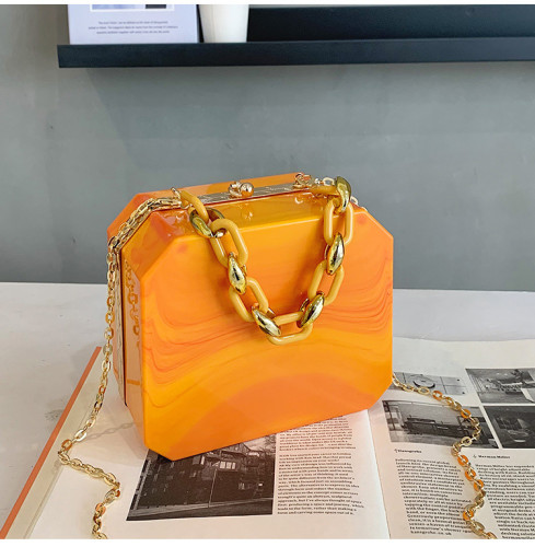 Marbling Hard Box Shape Crossbody Bag With Acrylic Handle For Women 2022 Fashion Shoulder Handbags And Purses Lady Banquet Tote