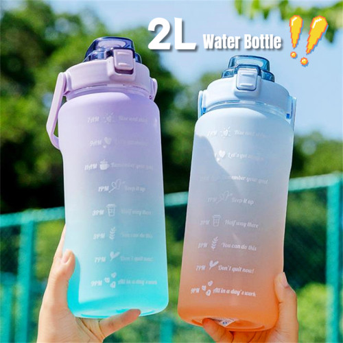 2L Water Bottle with Straw Female Girls Large Portable Travel Bottles Sports Fitness Cup Summer Cold Water with Time Scale