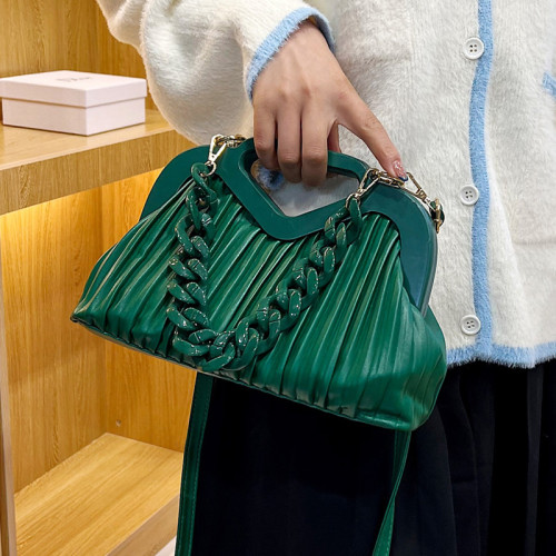 Famouse Brand Handbag With Thick Chain Handle Designer Pleated Shoulder Bag For Women Clutch Purses Crossbody Bag Long Belt